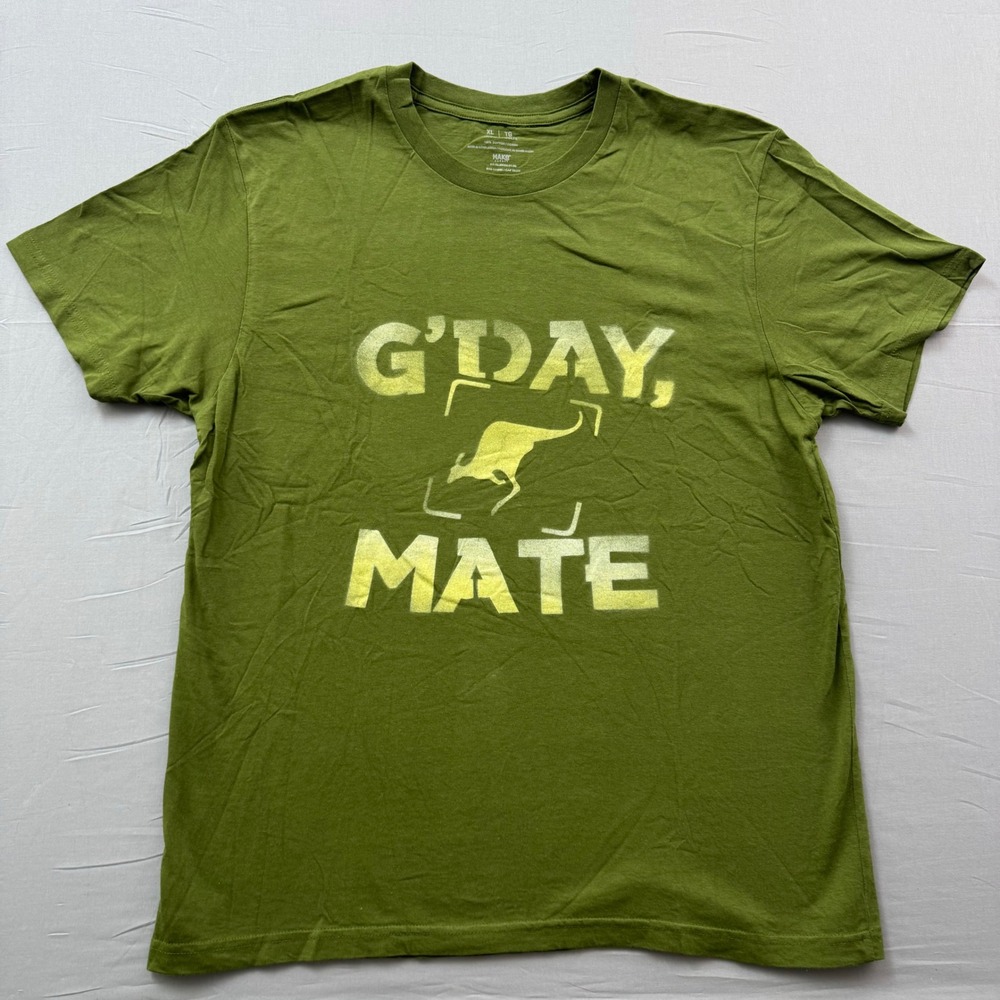 Make Market‎ G'Day Mate Kangaroo Graphic T-Shirt Mens XL Olive Green Cotton